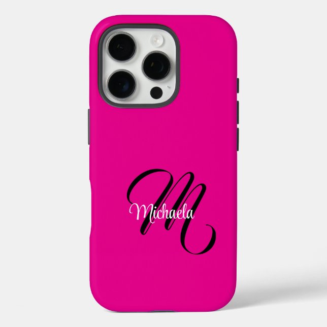 Minimalistic modern monogram initial name hot pink Case-Mate iPhone case (Back)