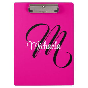 Minimalistic modern monogram initial name hot pink clipboard