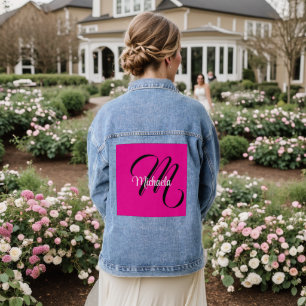Minimalistic modern monogram initial name hot pink denim jacket