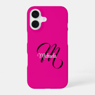 Minimalistic modern monogram initial name hot pink iPhone 16 case