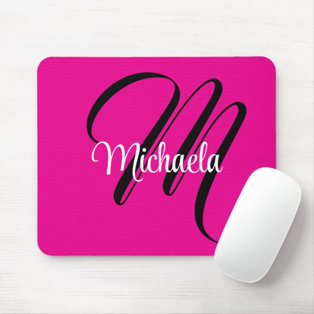 Minimalistic modern monogram initial name hot pink mouse mat (With Mouse)