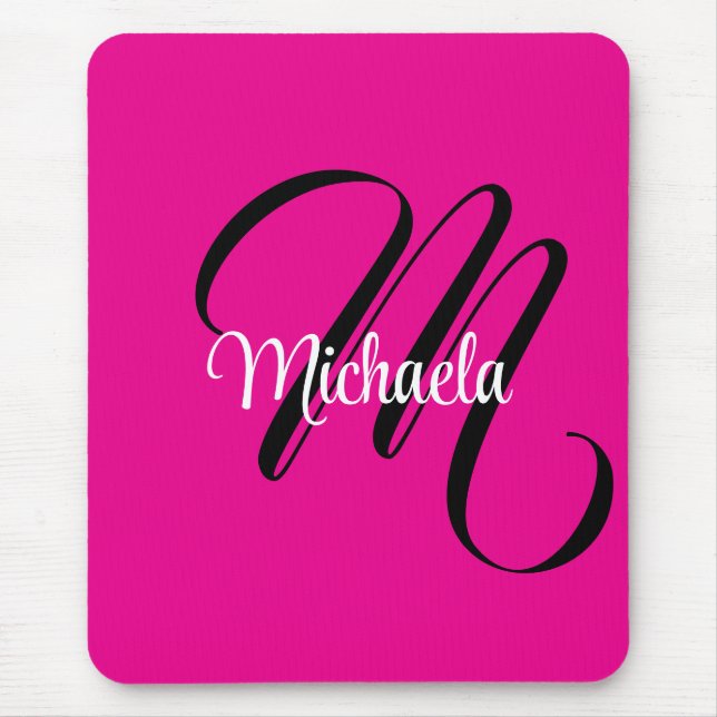Minimalistic modern monogram initial name hot pink mouse mat (Front)