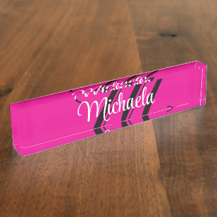 Minimalistic modern monogram initial name hot pink nameplate