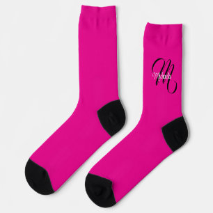 Minimalistic modern monogram initial name hot pink socks
