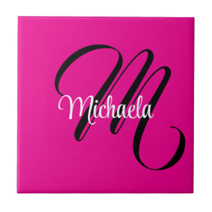 Minimalistic modern monogram initial name hot pink tile