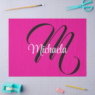Minimalistic modern monogram initial name hot pink tissue paper