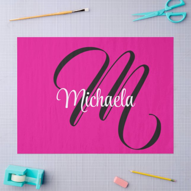Minimalistic modern monogram initial name hot pink tissue paper (Craft)