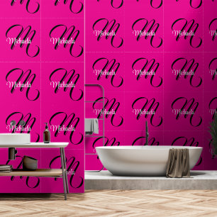 Minimalistic modern monogram initial name hot pink wallpaper