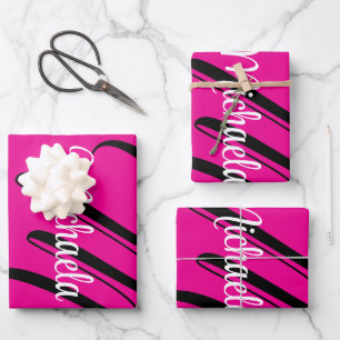 Minimalistic modern monogram initial name hot pink wrapping paper sheet
