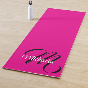 Minimalistic modern monogram initial name hot pink yoga mat