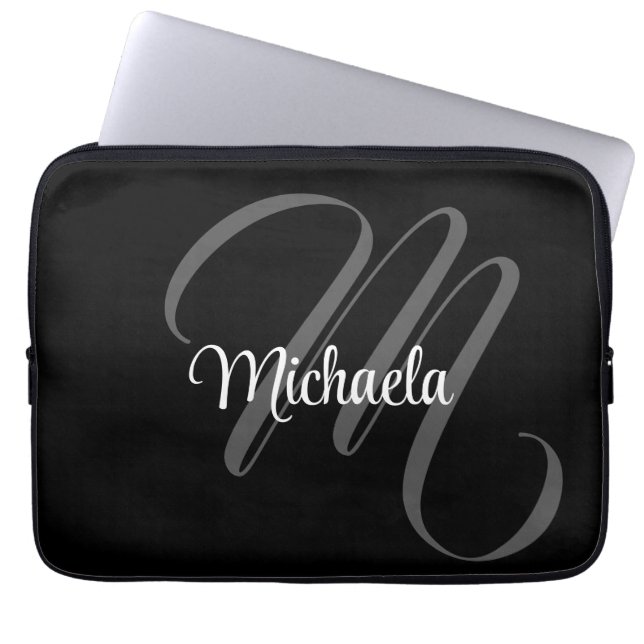 Minimalistic modern monogram initial name laptop sleeve (Front)