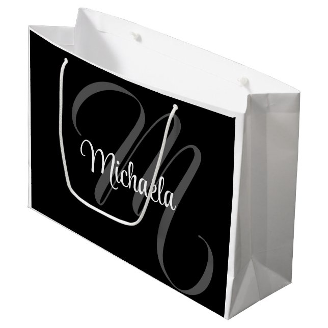 Minimalistic modern monogram initial name large gift bag (Front Angled)