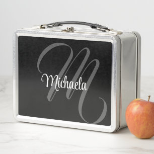Minimalistic modern monogram initial name metal lunch box