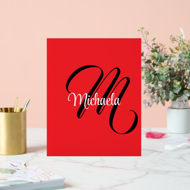 Minimalistic modern monogram initial name red acrylic sign (Wedding)