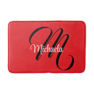 Minimalistic modern monogram initial name red bath mat