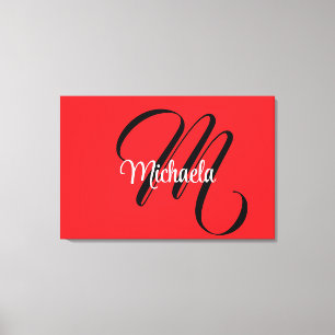 Minimalistic modern monogram initial name red canvas print