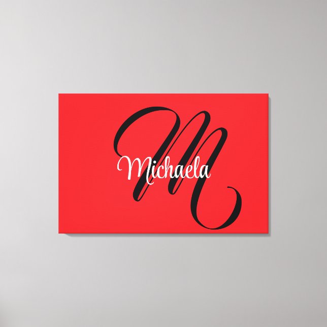 Minimalistic modern monogram initial name red canvas print (Front)
