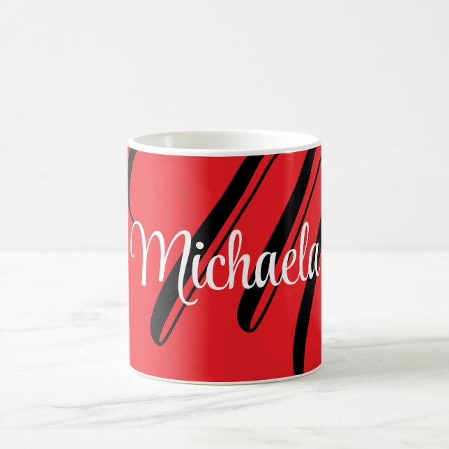 Minimalistic modern monogram initial name red coffee mug (Center)
