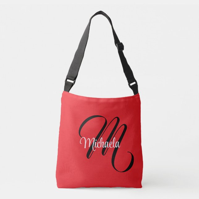 Minimalistic modern monogram initial name red crossbody bag (Front)