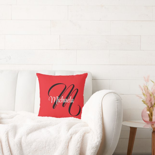 Minimalistic modern monogram initial name red cushion (Couch)