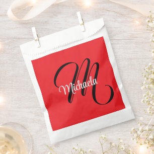 Minimalistic modern monogram initial name red favour bags