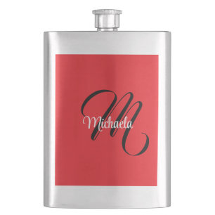 Minimalistic modern monogram initial name red hip flask