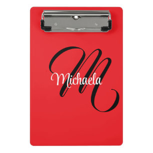 Minimalistic modern monogram initial name red mini clipboard
