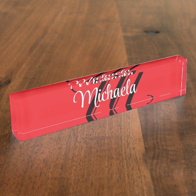 Minimalistic modern monogram initial name red nameplate (Side)