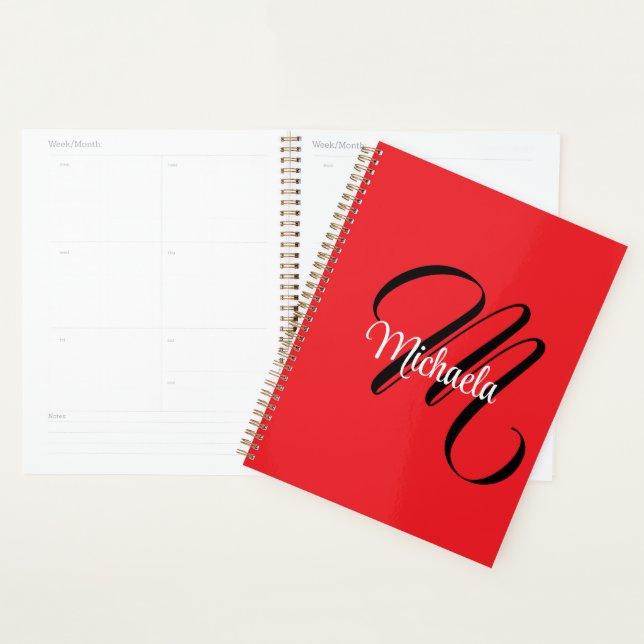 Minimalistic modern monogram initial name red planner (Display)