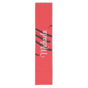 Minimalistic modern monogram initial name red short table runner