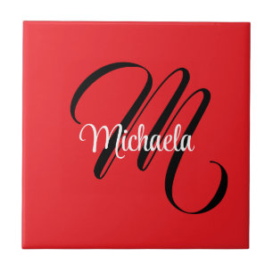 Minimalistic modern monogram initial name red tile