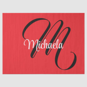 Minimalistic modern monogram initial name red tissue paper