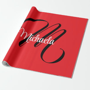 Minimalistic modern monogram initial name red wrapping paper