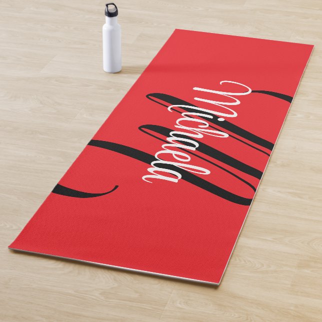 Minimalistic modern monogram initial name red yoga mat (In Situ)