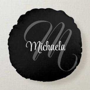 Minimalistic modern monogram initial name round cushion