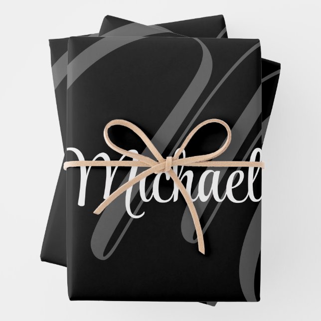 Minimalistic modern monogram initial name wrapping paper sheet (In situ)