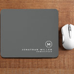 Minimalistic Modern Monogram Mouse Mat<br><div class="desc">Minimalistic modern monogram design with classic block monogram emblem in a timeless classic typography with personalised name and title below on a simple grey background. Personalise for your custom use.</div>