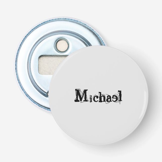 Minimalistic modern monogram name black grey bottle opener (Front)