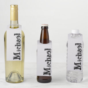 Minimalistic modern monogram name black grey bottle tag