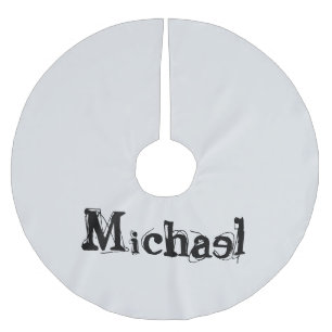 Minimalistic modern monogram name black grey brushed polyester tree skirt