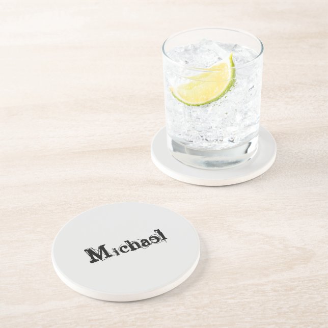 Minimalistic modern monogram name black grey coaster (Side)