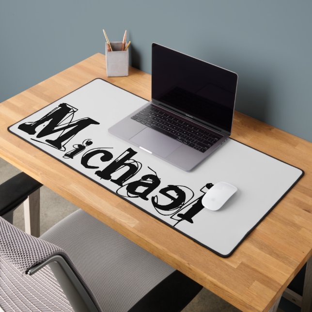 Minimalistic modern monogram name black grey desk mat (Office 2)