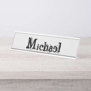Minimalistic modern monogram name black grey desk name plate