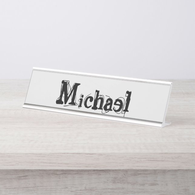 Minimalistic modern monogram name black grey desk name plate (Front)
