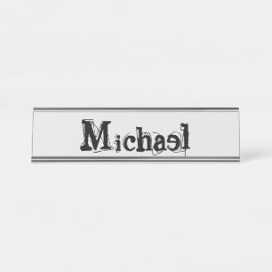 Minimalistic modern monogram name black grey desk name plate