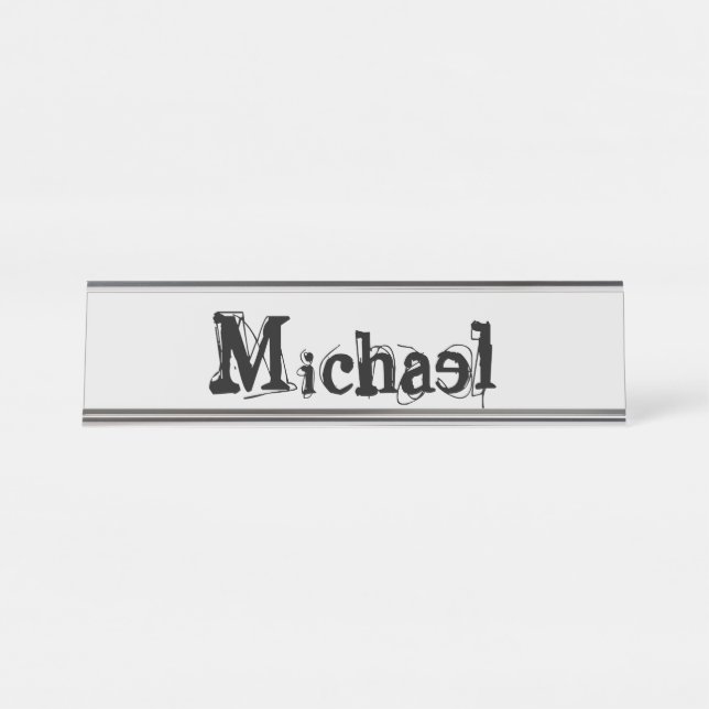 Minimalistic modern monogram name black grey desk name plate (Front)