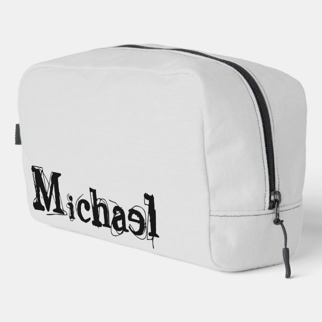 Minimalistic modern monogram name black grey dopp kit (Right Corner)