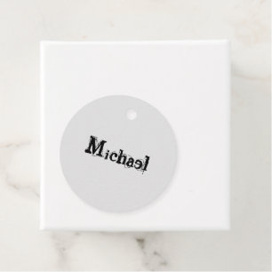 Minimalistic modern monogram name black grey favour tags