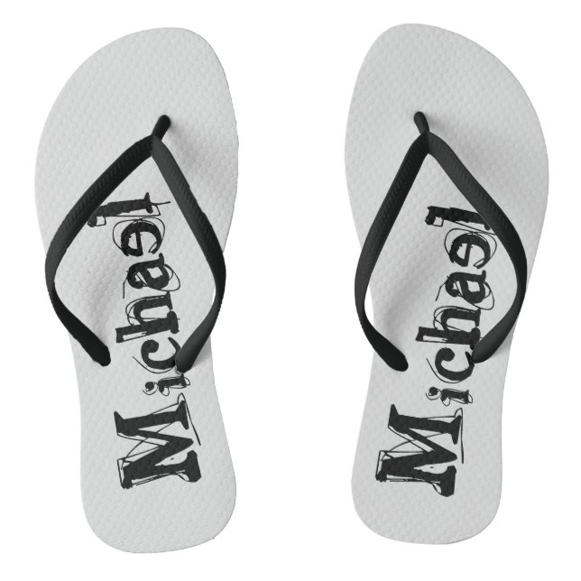 Minimalistic modern monogram name black grey flip flops (Footbed)