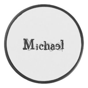 Minimalistic modern monogram name black grey hockey puck